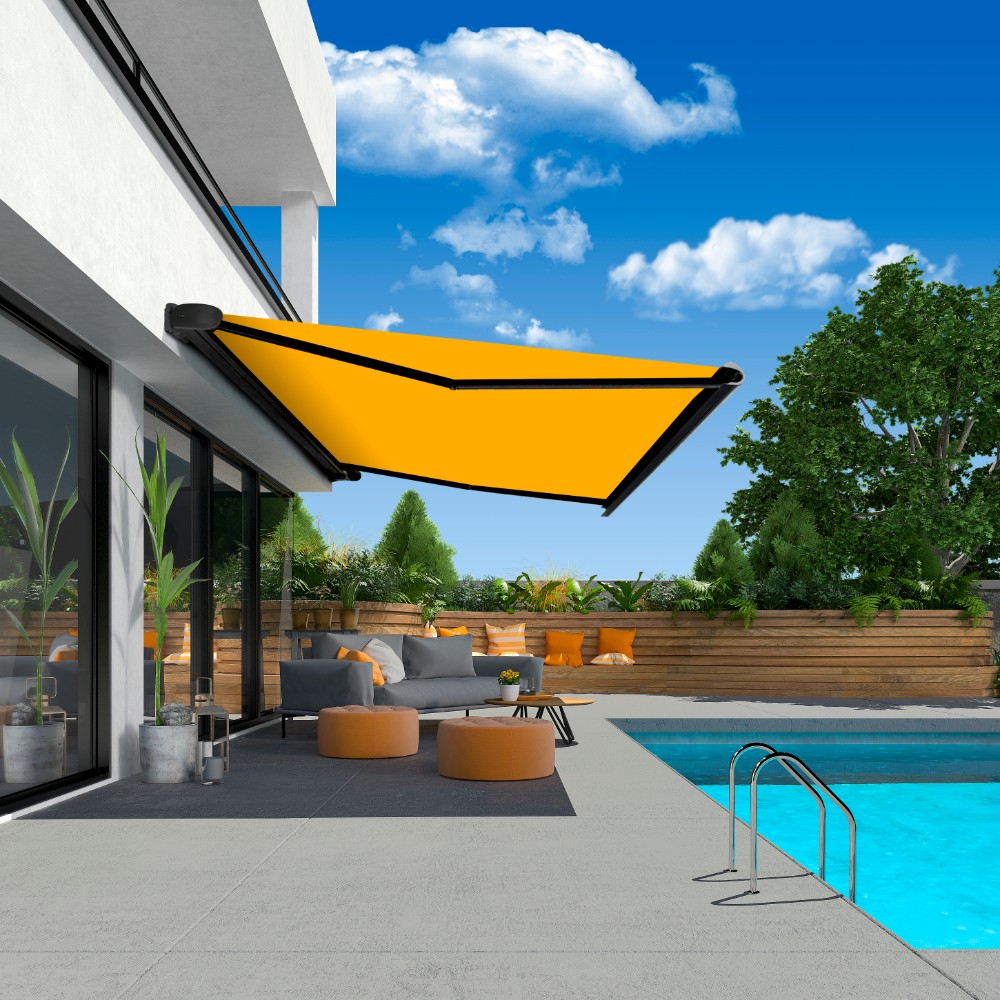 Erhardt J Patio Awning Near A Swimming Pool